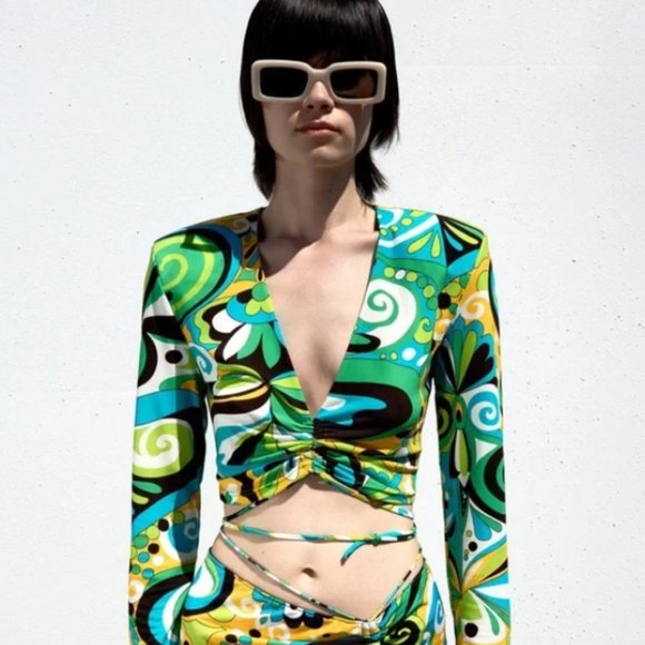 Zara 60s 70s Printed Crop Top Small - Picture 11 of 11